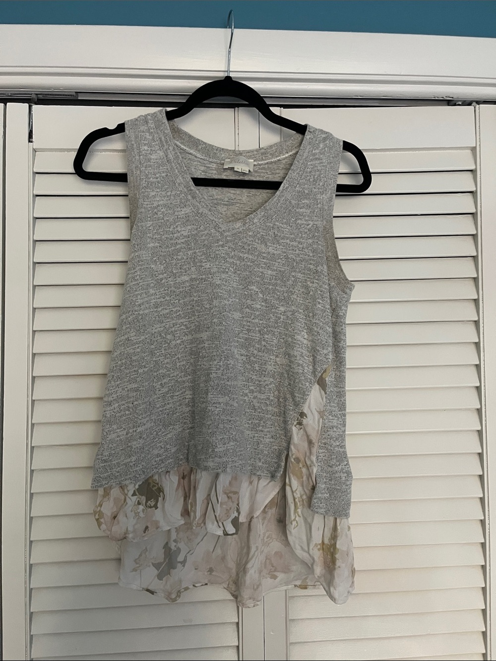 Deletta Gray Knit Tank with Floral Chiffon Hem